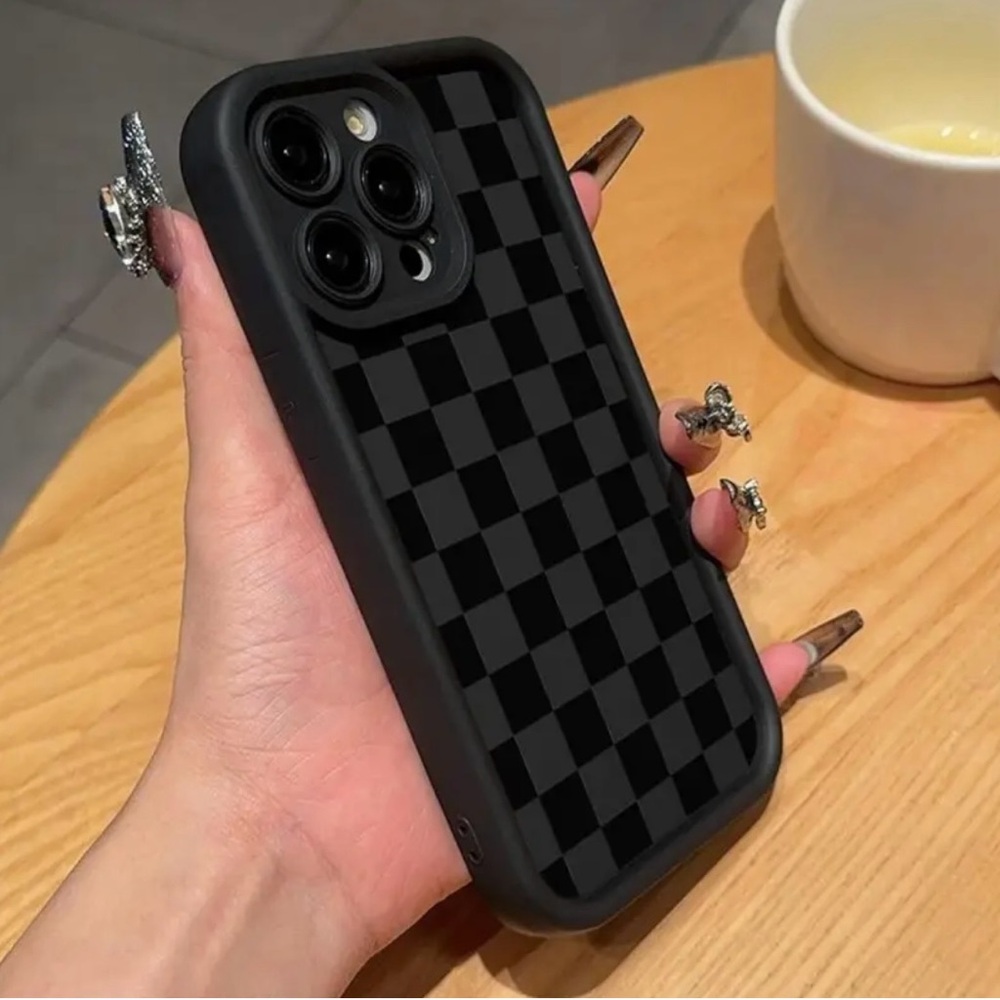 Apple iPhone Phone Case Black Checkerboard Pattern TPU Case Unisex